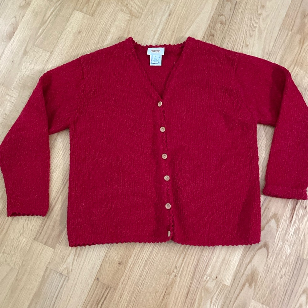 Great Mothers Day gift. Beautiful red 100% cotton V neck cardigan sweater